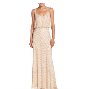 Adrianna Papell Womens Sequined Blouson Gown Dress Spaghetti Strap Size 4 Gold